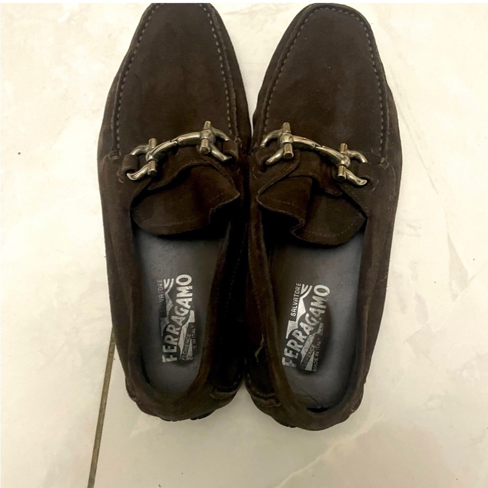 Salvatore Ferragamo Dark Brown Suede Bit-Trim Loafers